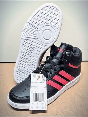 NEW Adidas HOOPS 4.0 Mid J Youth Basketball Shoes Size 3.5 Black/Red Kids Junior